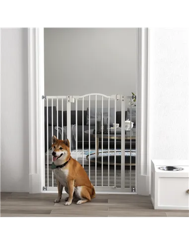 PawHut Pressure Fit Dog Stair Gate No Drilling Safety Gate Auto Close for Doorways, Hallways, 74-94cm Adjustable, 94cm Tall, Whi