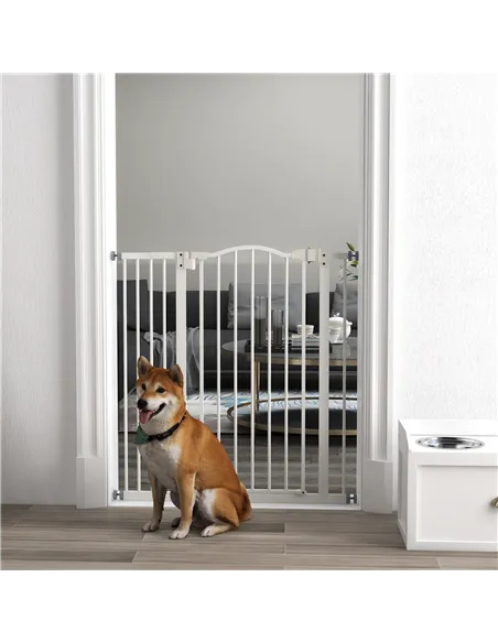 PawHut Pressure Fit Dog Stair Gate No Drilling Safety Gate Auto Close for Doorways, Hallways, 74-94cm Adjustable, 94cm Tall, Whi