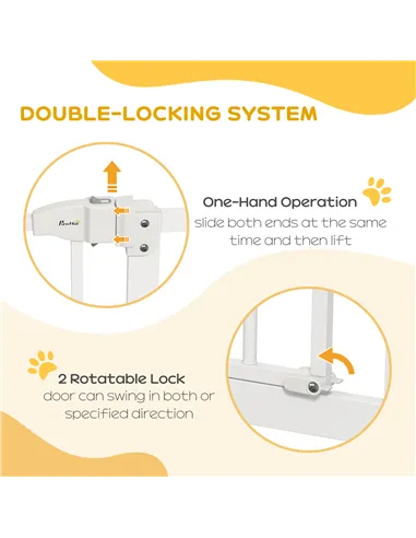 PawHut Pressure Fit Dog Stair Gate No Drilling Safety Gate Auto Close for Doorways, Hallways, 74-94cm Adjustable, 94cm Tall, Whi