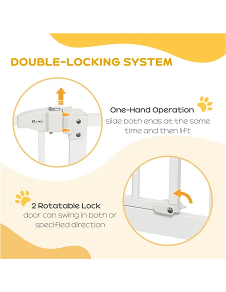 PawHut Pressure Fit Dog Stair Gate No Drilling Safety Gate Auto Close for Doorways, Hallways, 74-94cm Adjustable, 94cm Tall, Whi