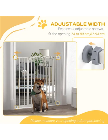 PawHut Pressure Fit Dog Stair Gate No Drilling Safety Gate Auto Close for Doorways, Hallways, 74-94cm Adjustable, 94cm Tall, Whi
