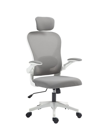 HOMCOM Executive Office Chair, Ergonomic Mesh High Back Desk Chair with Flip-up Armrest, Rotatable Headrest, Adjustable Lumbar S