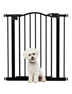 PawHut Metal 74-80cm Adjustable Pet Gate Safety Barrier w/ Auto-Close Door Black