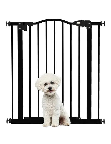 PawHut Metal 74-80cm Adjustable Pet Gate Safety Barrier w/ Auto-Close Door Black