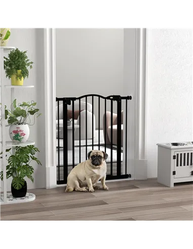 PawHut Metal 74-80cm Adjustable Pet Gate Safety Barrier w/ Auto-Close Door Black