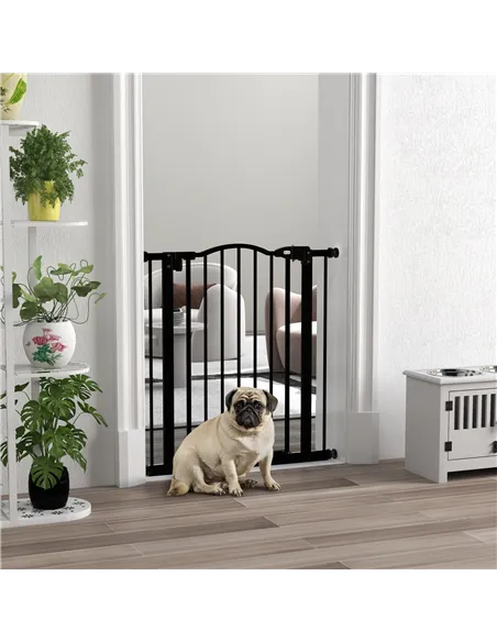 PawHut Metal 74-80cm Adjustable Pet Gate Safety Barrier w/ Auto-Close Door Black