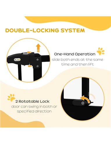 PawHut Metal 74-80cm Adjustable Pet Gate Safety Barrier w/ Auto-Close Door Black