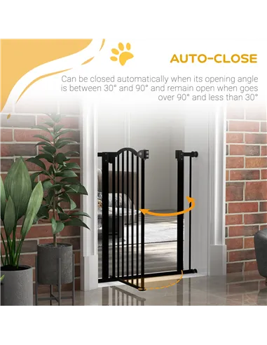 PawHut Metal 74-80cm Adjustable Pet Gate Safety Barrier w/ Auto-Close Door Black