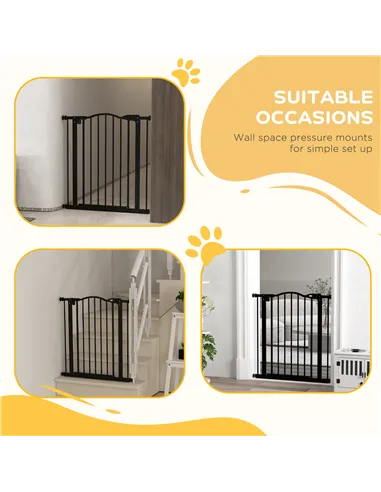 PawHut Metal 74-80cm Adjustable Pet Gate Safety Barrier w/ Auto-Close Door Black