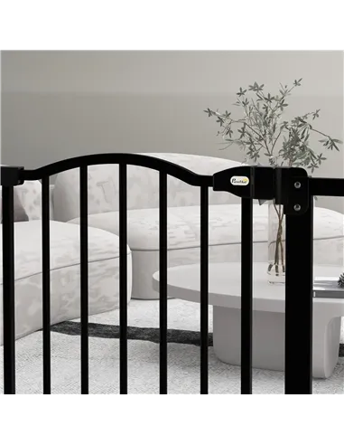PawHut Metal 74-80cm Adjustable Pet Gate Safety Barrier w/ Auto-Close Door Black