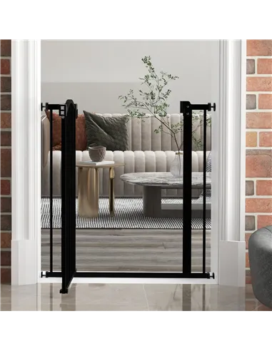 PawHut Metal 74-80cm Adjustable Pet Gate Safety Barrier w/ Auto-Close Door Black