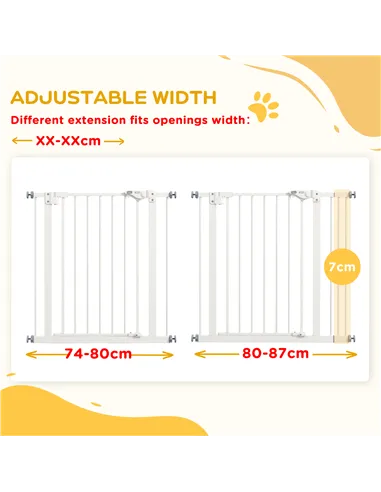 PawHut Adjustable Safety Gate w/ One Extensions, Four Adjustable Screws, White