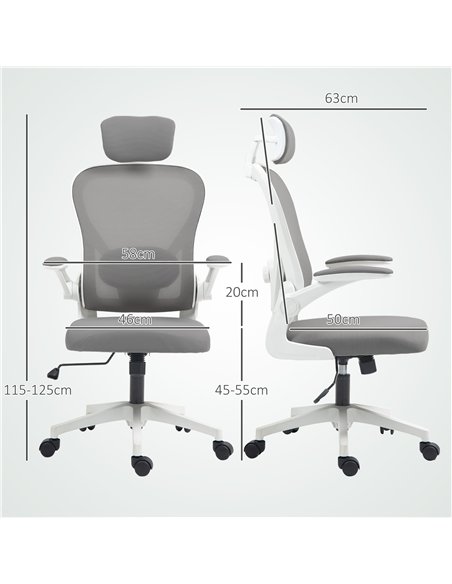 HOMCOM Executive Office Chair, Ergonomic Mesh High Back Desk Chair with Flip-up Armrest, Rotatable Headrest, Adjustable Lumbar S