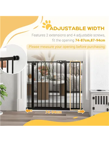 PawHut Adjustable Safety Gate w/ One Extensions, Four Adjustable Screws, Black