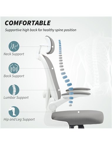 HOMCOM Executive Office Chair, Ergonomic Mesh High Back Desk Chair with Flip-up Armrest, Rotatable Headrest, Adjustable Lumbar S