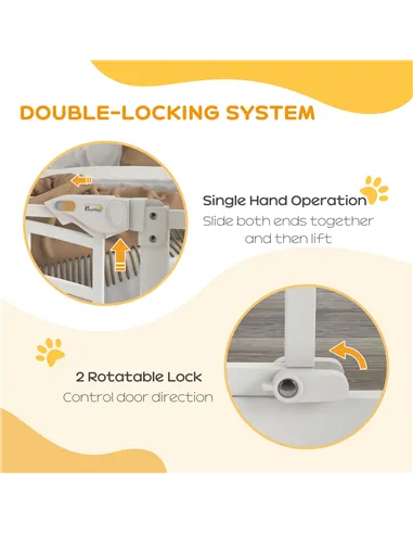 PawHut Pressure Fit Stair Gate, Dog Gate w/ Small Cat Door, Auto Closing System, Double Locking Openings, 74-80cm - White