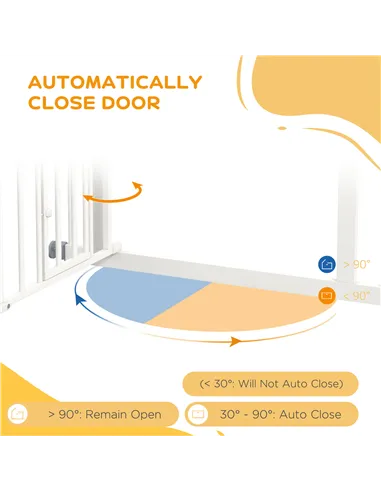 PawHut Pressure Fit Stair Gate, Dog Gate w/ Small Cat Door, Auto Closing System, Double Locking Openings, 74-80cm - White