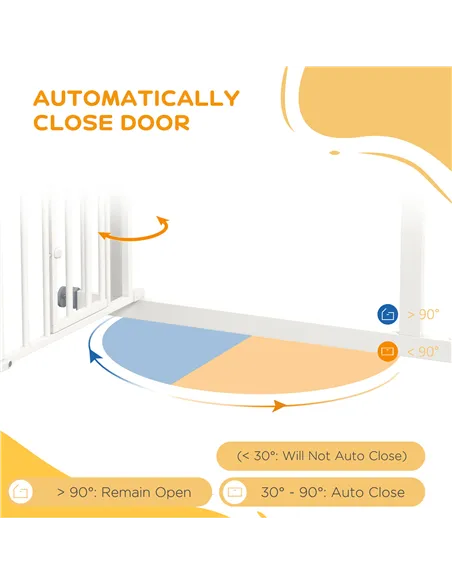 PawHut Pressure Fit Stair Gate, Dog Gate w/ Small Cat Door, Auto Closing System, Double Locking Openings, 74-80cm - White