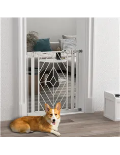 PawHut Pressure Fit Stair Gate, Dog Gate, with Auto Closing Door, Double Locking, Easy Installation, Openings 74-80cm - White 2