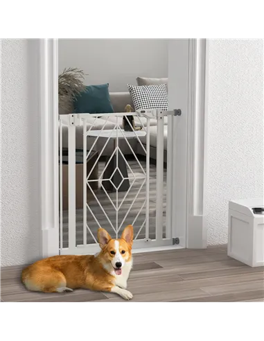 PawHut Pressure Fit Stair Gate, Dog Gate, with Auto Closing Door, Double Locking, Easy Installation, Openings 74-80cm - White