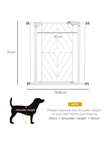 PawHut Pressure Fit Stair Gate, Dog Gate, with Auto Closing Door, Double Locking, Easy Installation, Openings 74-80cm - White