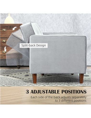 HOMCOM Modern Convertible Sofa Futon Velvet-Touch Tufted Couch Compact Loveseat with Adjustable Split Back, Light Grey