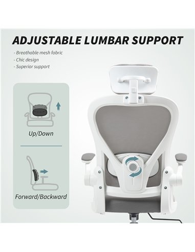 HOMCOM Executive Office Chair, Ergonomic Mesh High Back Desk Chair with Flip-up Armrest, Rotatable Headrest, Adjustable Lumbar S