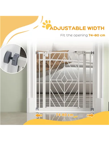 PawHut Pressure Fit Stair Gate, Dog Gate, with Auto Closing Door, Double Locking, Easy Installation, Openings 74-80cm - White