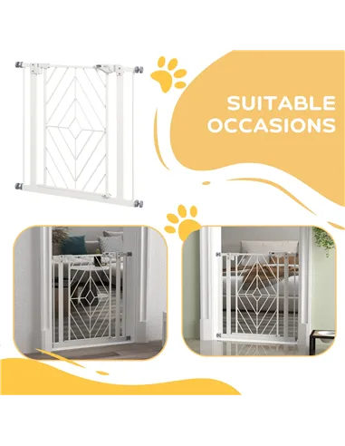 PawHut Pressure Fit Stair Gate, Dog Gate, with Auto Closing Door, Double Locking, Easy Installation, Openings 74-80cm - White