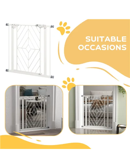 PawHut Pressure Fit Stair Gate, Dog Gate, with Auto Closing Door, Double Locking, Easy Installation, Openings 74-80cm - White