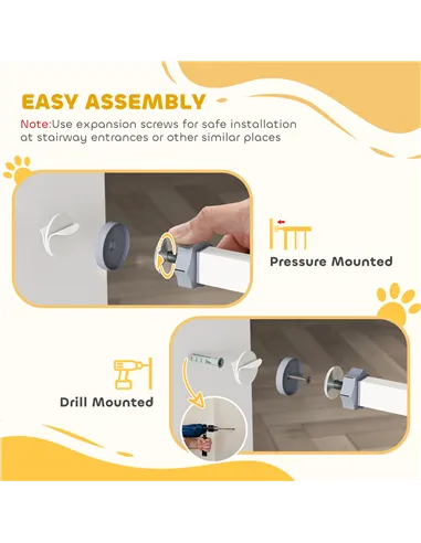 PawHut Pressure Fit Stair Gate, Dog Gate, with Auto Closing Door, Double Locking, Easy Installation, Openings 74-80cm - White