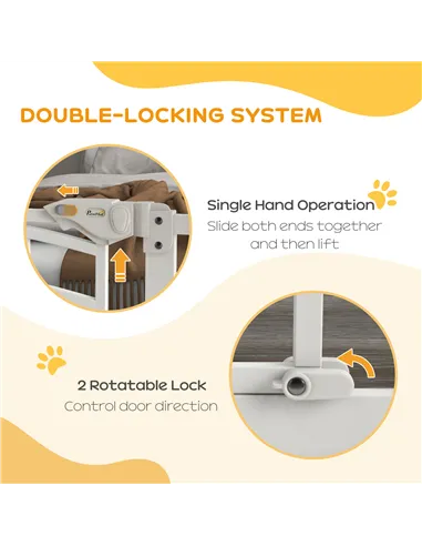 PawHut Pressure Fit Stair Dog Gate w/ Small Cat Door, Automatic Closing Door, Double Locking, for 74-100cm Openings - White