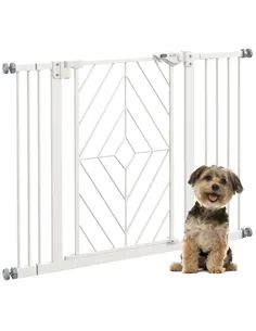 PawHut Pressure Fit Stair Gate Dog Gate w/ Auto Closing Door, Double Locking, Easy Installation, for 74-100cm Openings - White