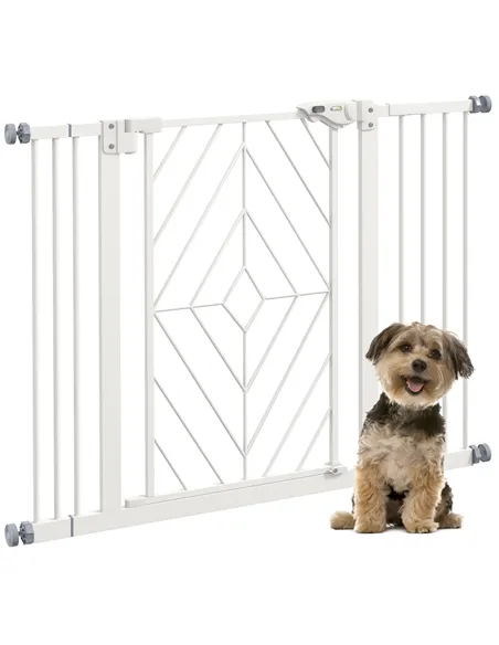 PawHut Pressure Fit Stair Gate Dog Gate w/ Auto Closing Door, Double Locking, Easy Installation, for 74-100cm Openings - White