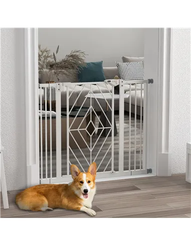 PawHut Pressure Fit Stair Gate Dog Gate w/ Auto Closing Door, Double Locking, Easy Installation, for 74-100cm Openings - White