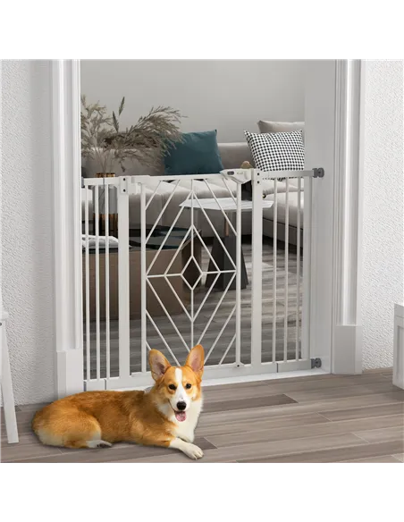 PawHut Pressure Fit Stair Gate Dog Gate w/ Auto Closing Door, Double Locking, Easy Installation, for 74-100cm Openings - White
