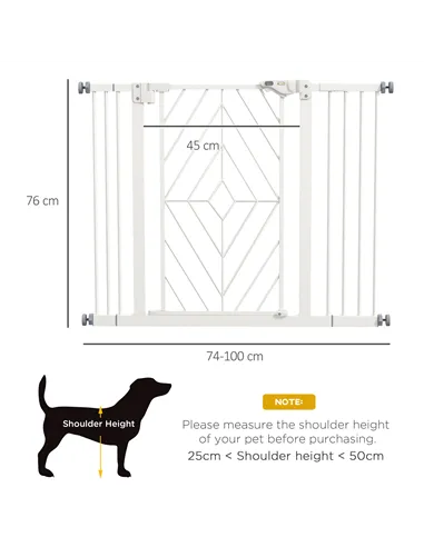 PawHut Pressure Fit Stair Gate Dog Gate w/ Auto Closing Door, Double Locking, Easy Installation, for 74-100cm Openings - White