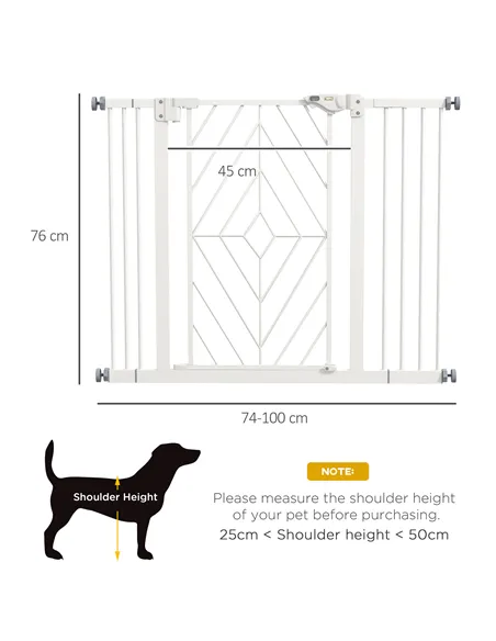 PawHut Pressure Fit Stair Gate Dog Gate w/ Auto Closing Door, Double Locking, Easy Installation, for 74-100cm Openings - White