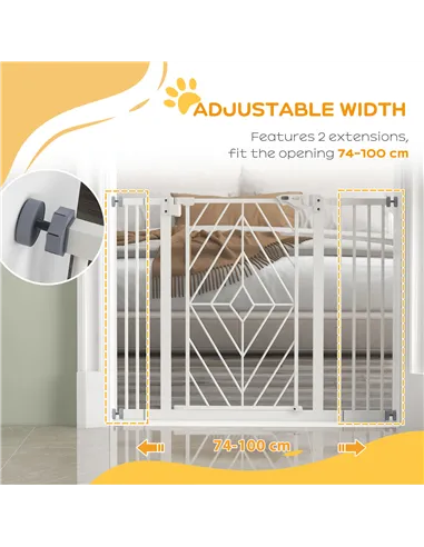 PawHut Pressure Fit Stair Gate Dog Gate w/ Auto Closing Door, Double Locking, Easy Installation, for 74-100cm Openings - White