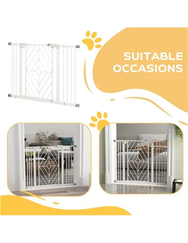 PawHut Pressure Fit Stair Gate Dog Gate w/ Auto Closing Door, Double Locking, Easy Installation, for 74-100cm Openings - White