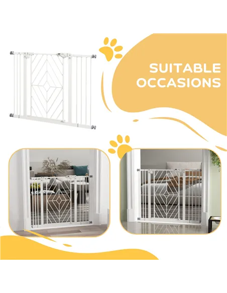 PawHut Pressure Fit Stair Gate Dog Gate w/ Auto Closing Door, Double Locking, Easy Installation, for 74-100cm Openings - White