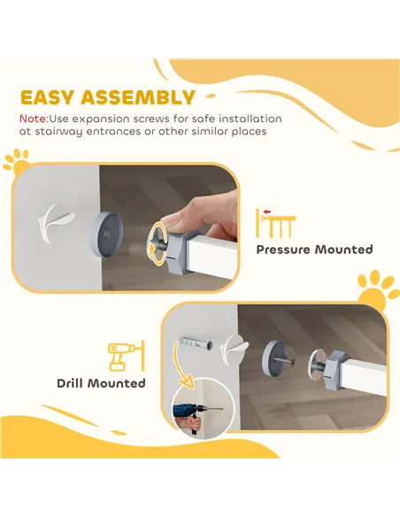 PawHut Pressure Fit Stair Gate Dog Gate w/ Auto Closing Door, Double Locking, Easy Installation, for 74-100cm Openings - White