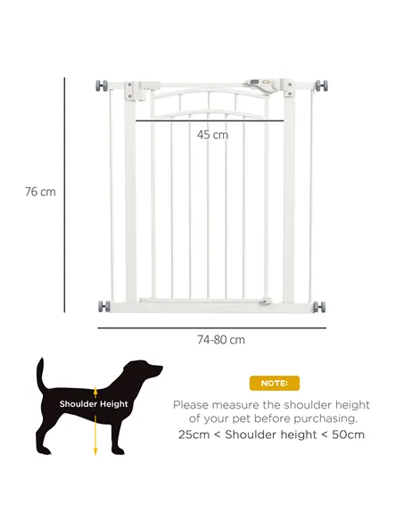 PawHut Pressure Fit Stair Gate, Dog Gate w/ Auto Closing Door, for Small, Medium Dog, Easy Installation, for 74-80cm Opening