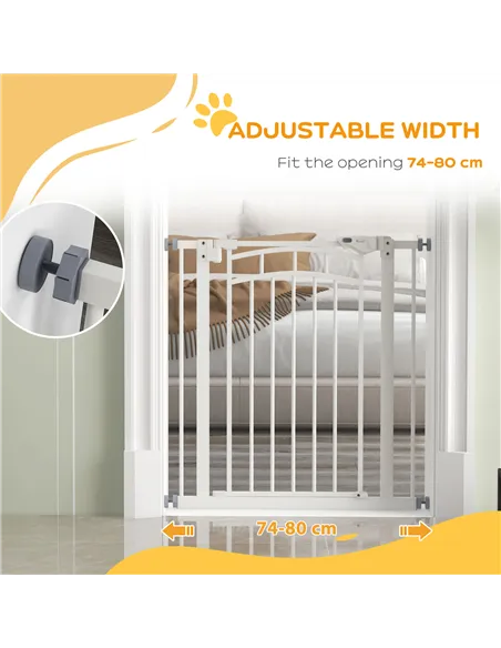PawHut Pressure Fit Stair Gate, Dog Gate w/ Auto Closing Door, for Small, Medium Dog, Easy Installation, for 74-80cm Opening