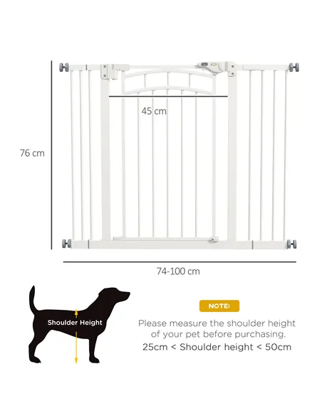 PawHut Pressure Fit Stair Gate, Dog Gate w/ Auto Closing Door for Small, Medium Dog, Easy Installation, for Width 74 to 100cm