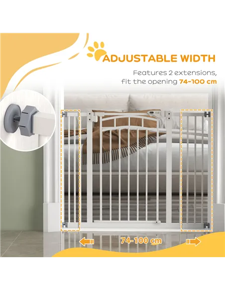 PawHut Pressure Fit Stair Gate, Dog Gate w/ Auto Closing Door for Small, Medium Dog, Easy Installation, for Width 74 to 100cm