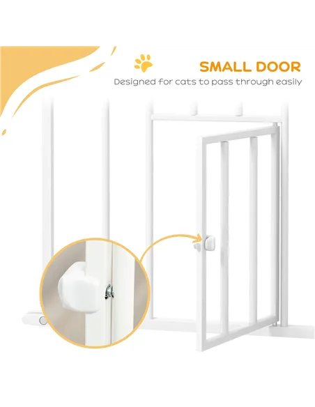 PawHut Extra Tall Pet Gate, Indoor Dog Safety Gate, with Cat Flap, Auto Close, 74-101cm Wide - White