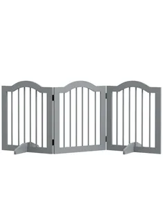 PawHut 3 Panels Dog Gate w/ Support Feet Fence Safety Barrier Freestanding Wood Light Grey