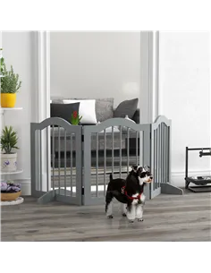 PawHut 3 Panels Dog Gate w/ Support Feet Fence Safety Barrier Freestanding Wood Light Grey 2