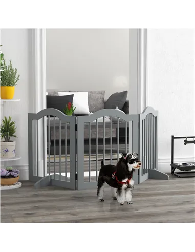 PawHut 3 Panels Dog Gate w/ Support Feet Fence Safety Barrier Freestanding Wood Light Grey